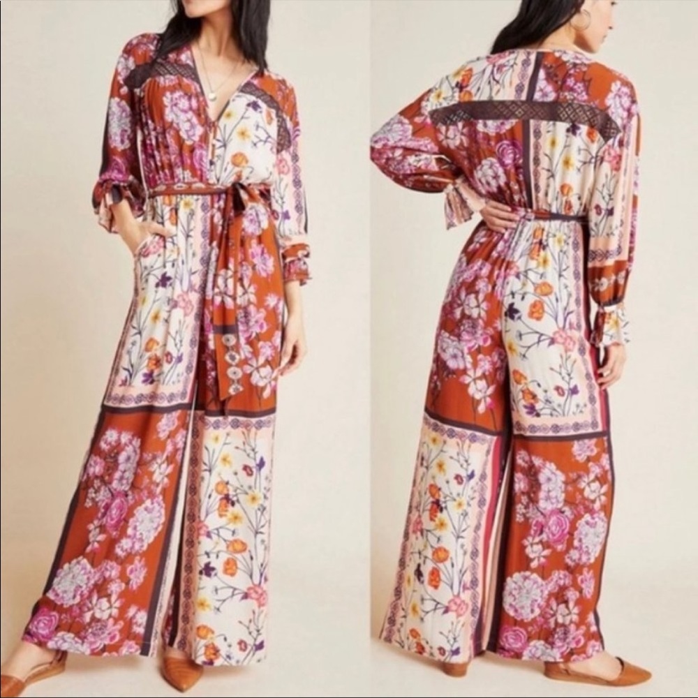 Anthropologie x LAIA • carrie floral patchwork wide leg jumpsuit sz M